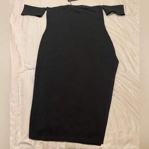 PLT Off the shoulder, cuff sleeve black midi dress- size US 12